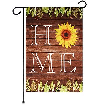 G128 Garden Flag Home Sunflower on Rustic Wood 12"x18" Blockout