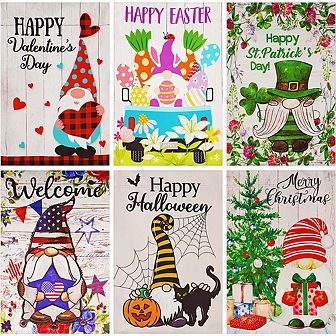 G128 Garden Flag Holiday Gnomes Set #1 12"x18" Blockout 6 pc