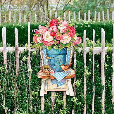 Peonies Bouquet Easter 24-Inch Handcrafted Wooden Door Decor by Susan Winget - Easter Spring Decor