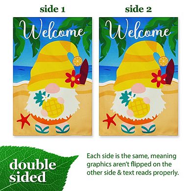 G128 Garden Flag Welcome Gnome at Beach with Pineapple 12"x18" Blockout