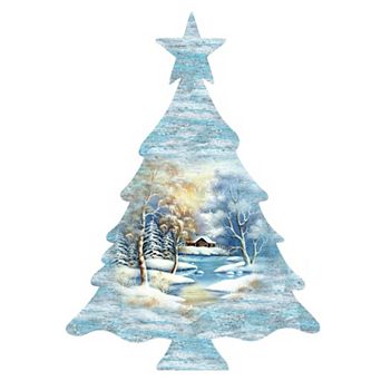Winter Tree Wildlife 24-Inch Handcrafted Wooden Door Decor by G. Debrekht - Holiday Decor