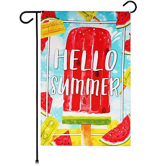 G128 Garden Flag Hello Summer Watermelon Popsicle 12"x18" Blockout