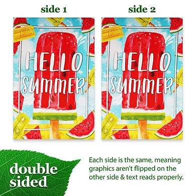 G128 Garden Flag Hello Summer Watermelon Popsicle 12"x18" Blockout