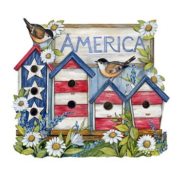 American Red And White Birdhouse 20-Inch Door Décor by Susan Winget - American Patriotic Décor