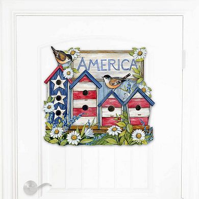 American Red And White Birdhouse 20-Inch Door Décor by Susan Winget - American Patriotic Décor