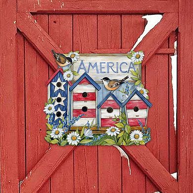 American Red And White Birdhouse 20-Inch Door Décor by Susan Winget - American Patriotic Décor