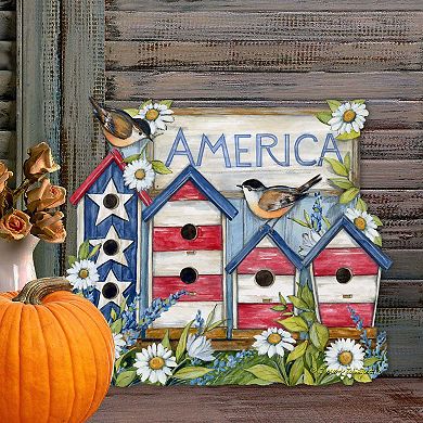 American Red And White Birdhouse 20-Inch Door Décor by Susan Winget - American Patriotic Décor