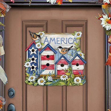 American Red And White Birdhouse 20-Inch Door Décor by Susan Winget - American Patriotic Décor