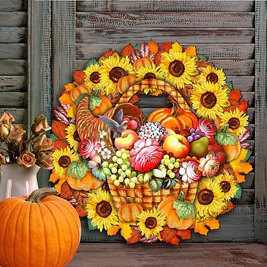 Thanksgiving Holiday 24-Inch Handcrafted Wooden Door Wreath by G. DeBrekht - Halloween Decor