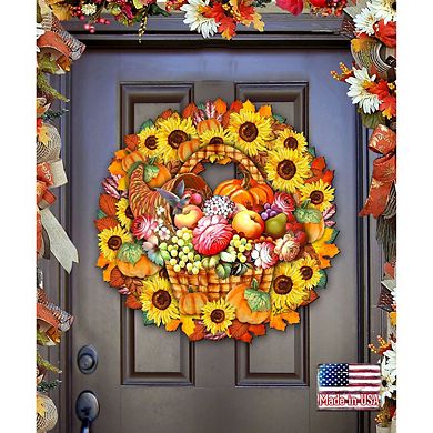 Thanksgiving Holiday 24-Inch Handcrafted Wooden Door Wreath by G. DeBrekht - Halloween Decor