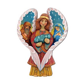 Holy Family Angel 24-Inch Handcrafted Wooden Door Decor by G. DeBrekht - Nativity Holiday Decor