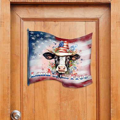 Land of The Free Flag 19-Inch Handcrafted Wooden Door Decor by G. DeBrekht - Patriotic Decor