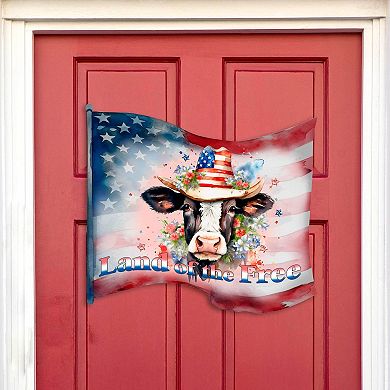 Land of The Free Flag 19-Inch Handcrafted Wooden Door Decor by G. DeBrekht - Patriotic Decor