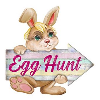 Egg Hunt Bunny Wooden 24-Inch Handcrafted Wooden Door Hanger by G. Debrekht - Easter Spring Decor