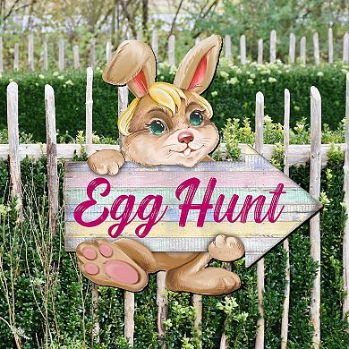 Egg Hunt Bunny Wooden 24-Inch Handcrafted Wooden Door Hanger by G. Debrekht - Easter Spring Decor