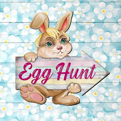 Egg Hunt Bunny Wooden 24-Inch Handcrafted Wooden Door Hanger by G. Debrekht - Easter Spring Decor