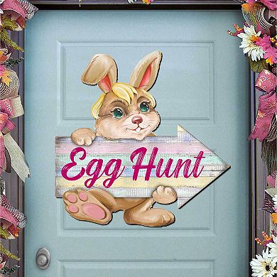Egg Hunt Bunny Wooden 24-Inch Handcrafted Wooden Door Hanger by G. Debrekht - Easter Spring Decor