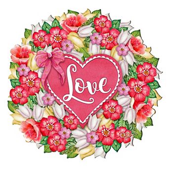 Flower Love Valentine Wreath Wooden 24-Inch Door Hanger Wall by G. DeBrekht - Love Family Kids Décor