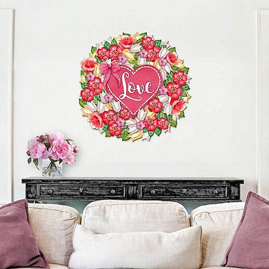 Flower Love Valentine Wreath Wooden 24-Inch Door Hanger Wall by G. DeBrekht - Love Family Kids Décor