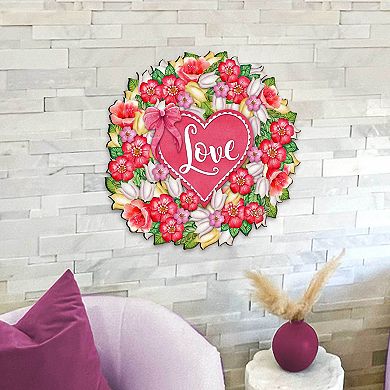 Flower Love Valentine Wreath Wooden 24-Inch Door Hanger Wall by G. DeBrekht - Love Family Kids Décor