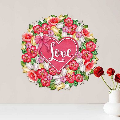 Flower Love Valentine Wreath Wooden 24-Inch Door Hanger Wall by G. DeBrekht - Love Family Kids Décor
