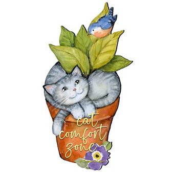 Cat in a Pot 20-Inch Handcrafted Wooden Door Décor by Susan Winget - Pet Lovers Decor