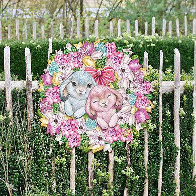 Bunny Love Wreath 24-Inch Handcrafted Wooden Door Hanger by G. DeBrekht - Spring Decor