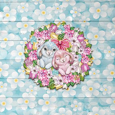 Bunny Love Wreath 24-Inch Handcrafted Wooden Door Hanger by G. DeBrekht - Spring Decor