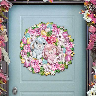 Bunny Love Wreath Door Hanger Wall Art by G. DeBrekht - Easter Spring Decor