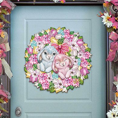 Bunny Love Wreath 24-Inch Handcrafted Wooden Door Hanger by G. DeBrekht - Spring Decor