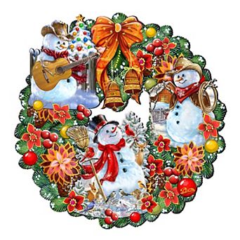 Western Snowy Holiday 24-Inch Handcrafted Wooden Door Wreath by D. Gelsinger - Christmas Decor