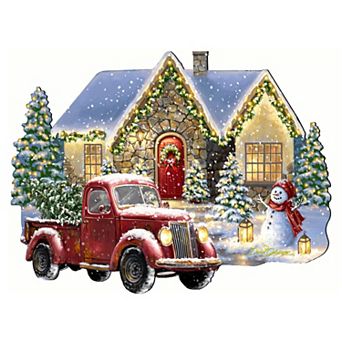 Christmas Light Lane with Truck 24-Inch Door Decor by D. Gelsinger - Santa Snowman Decor
