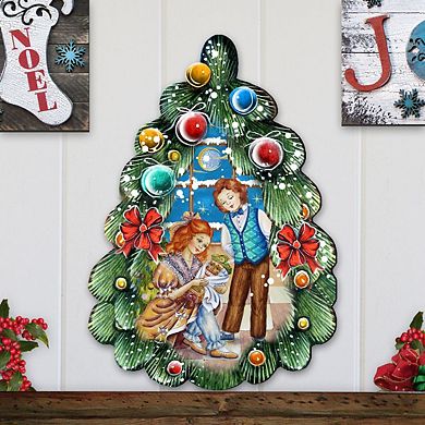 Nutcracker Christmas Tree 24-Inch Handcrafted Wooden Door Decor by G. DeBrekht - Holiday Decor