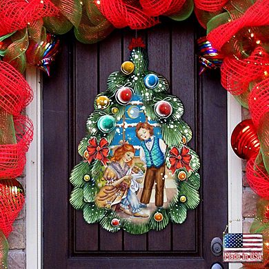 Nutcracker Christmas Tree 24-Inch Handcrafted Wooden Door Decor by G. DeBrekht - Holiday Decor