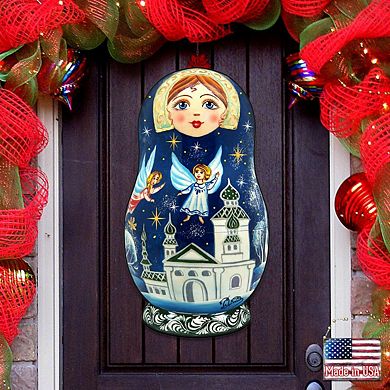 Flying Angels Nesting Doll 24-Inch Handcrafted Wooden Door Decor by G. Debrekht - Christmas Decor