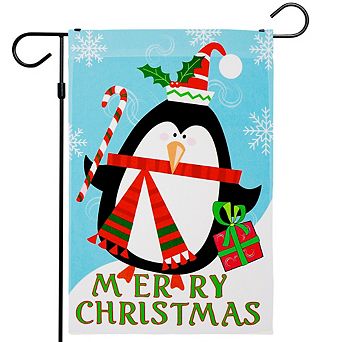 G128 Garden Flag Merry Xms, Penguin with Candy Cane