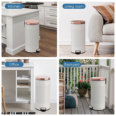 8 Gal./30 Liter White Metal Round Shape Step-on Trash Can with Diamond body design for Kitchen