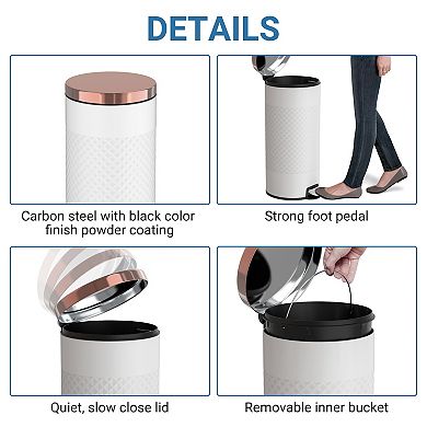 8 Gal./30 Liter White Metal Round Shape Step-on Trash Can with Diamond body design for Kitchen