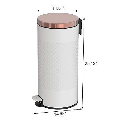 8 Gal./30 Liter White Metal Round Shape Step-on Trash Can with Diamond body design for Kitchen