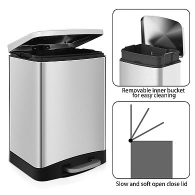 10.6 Gal./40 Liter Stainless Steel Rectangular Step-on Trash Can for Kitchen