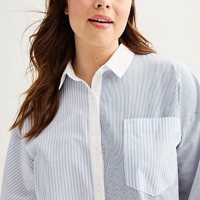 Juniors' Plus Size SO® Cropped Mixed Stripe Shirt
