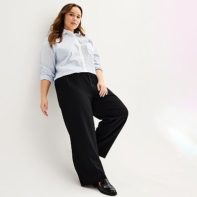 Juniors' Plus Size SO® Cropped Mixed Stripe Shirt
