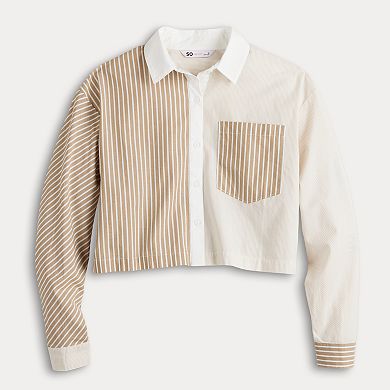 Juniors' SO Cropped Mixed Stripe Shirt