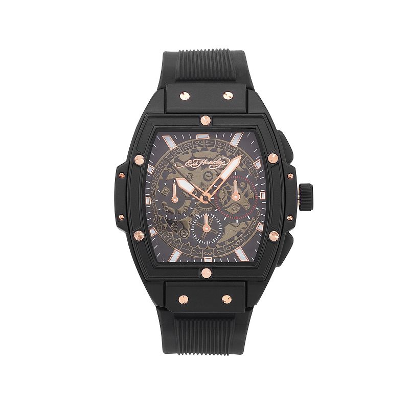 Ed Hardy Men's Black Textured Chronograph Watch, Size: Large