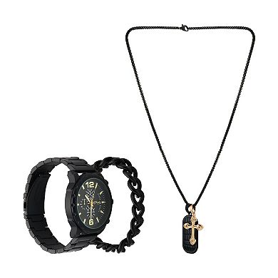Ed Hardy 50 mm Black Metal Bracelet Watch & Necklace Gift Set