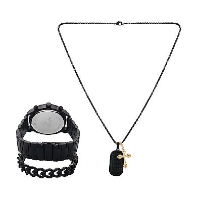 Ed Hardy 50 mm Black Metal Bracelet Watch & Necklace Gift Set