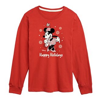Disney's Minnie Mouse Boys 8-20 Happy Holidays Long Sleeve Graphic Tee