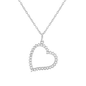 PRIMROSE Sterling Silver Pave Cubic Zirconia Open Heart Pendant Necklace
