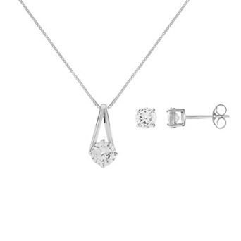 PRIMROSE Sterling Silver Cubic Zirconia Drop Pendant Necklace & Stud Earrings