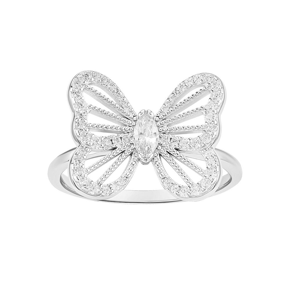 PRIMROSE Sterling Silver Cubic Zirconia Openwork Butterfly Ring